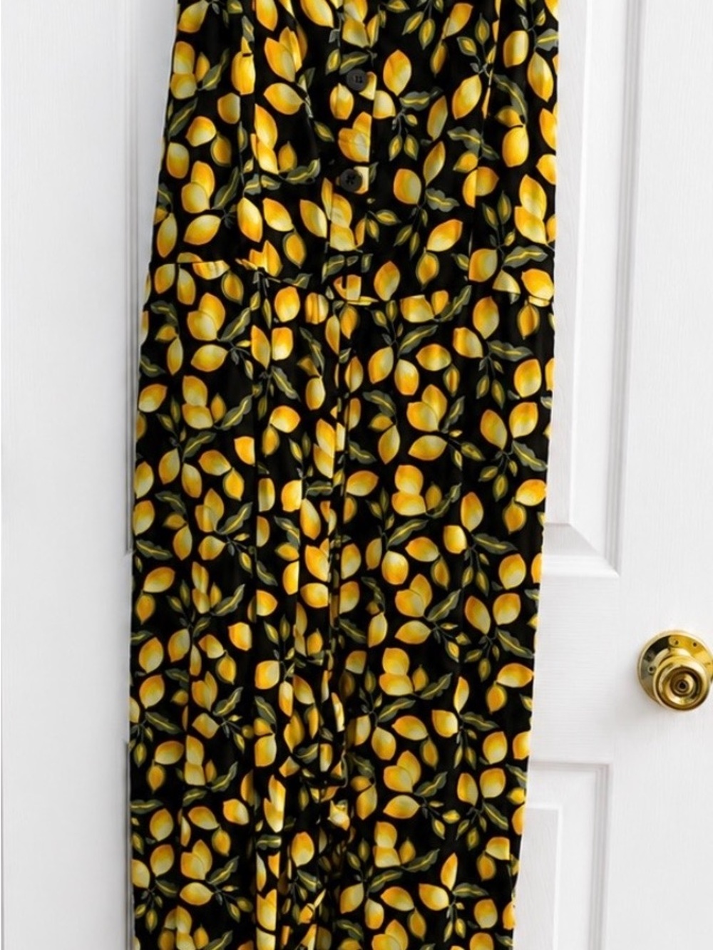 LOFT Black Jumpsuit with Yellow Lemon Print